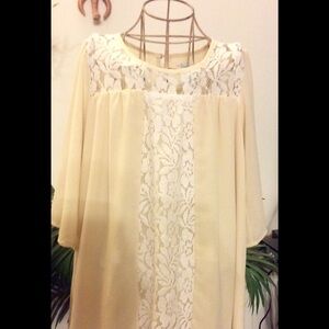 🌺 Girls Flying Tomato Cream Tunic with Ivory Lace